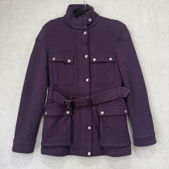 Peter Millar Jacket Womens Medium Purple Merino Wool Belted Safari Field Coat - Picture 1 of 8